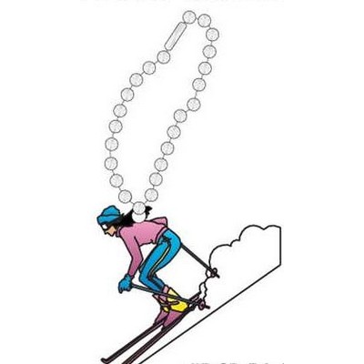 Female Skier Promotional Key Chain w/ Black Back (12 Square Inch)