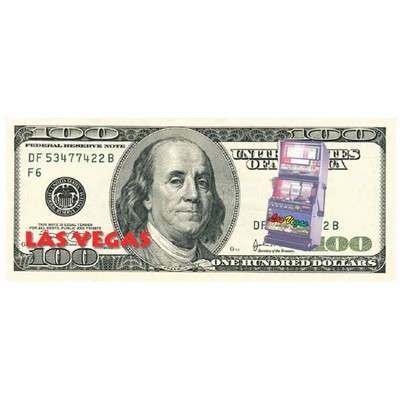 Vegas Slot Machine on $100 Bill Maxi Magnet (10 Square Inch)