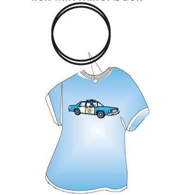 Police Car T Shirt Key Chain w/Mirrored Back (4 Square Inch)