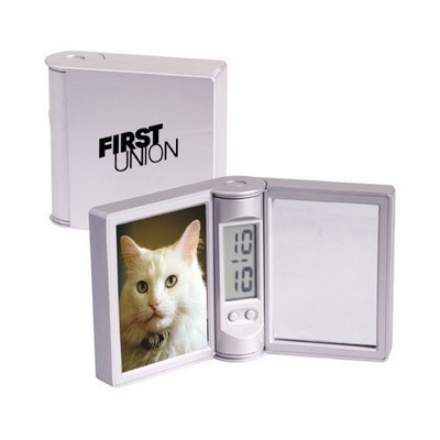Folding Clock/Photo Frame w/ Mirror