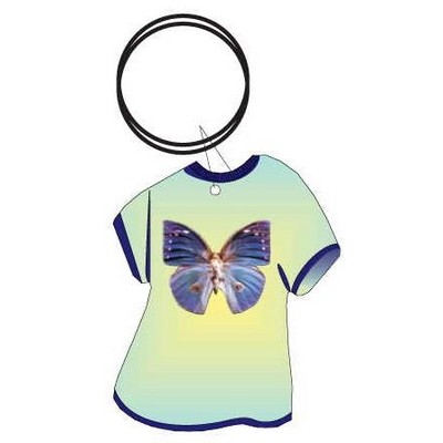 Blue Butterfly T Shirt Keychain w/Mirrored Back (4 Square Inch)