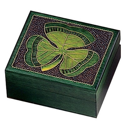 Wood Box w/Shamrock Leaf On Lid (3 1/4"x2 7/8"x1 1/2")