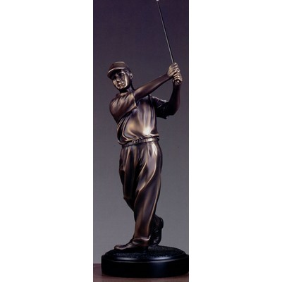 Male Golfer Trophy w/Golf Swing & Copper Finish (9"x21.5")