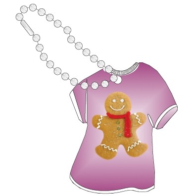 Gingerbread Man Promotional T-Shirt Key Chain w/ Black Back (4 Square Inch)
