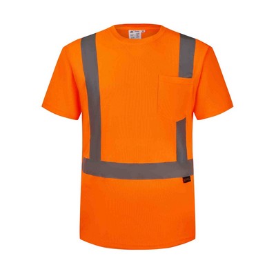 3C Products ANSI 107-2015 Class 2 Neon Orange Safety T-Shirt With Pocket