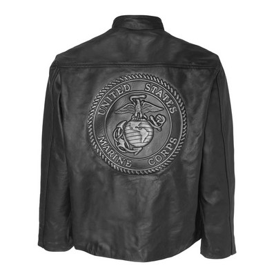 Embossed Leather Jacket with Moto Racer Collar