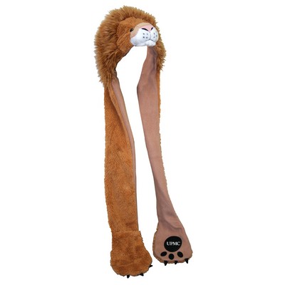 36" Lion Mascot Hoodie Hat w/ Attached Mittens