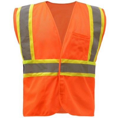 GSS™ Economy Class 2 Two-Tone Orange Safety Vest w/Hook & Loop Closure