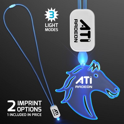 Neon Look Blue LED Cool Lanyards with Acrylic Horse Pendants  - PRINTED