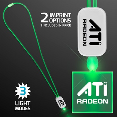 Neon Look Green Light Up Lanyard Necklace with Acrylic Square Pendant - PRINTED