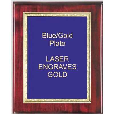 Rosewood 8" x 10" Piano Finish Plaque - 6" x 8" Blue/Gold Florentine Plate