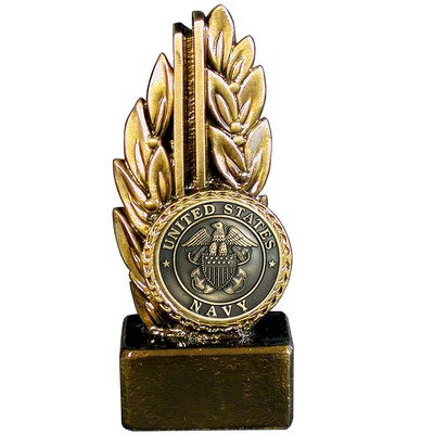 Stock 7" Laurel Trophy With 2" US Navy Coin and Engraving Plate