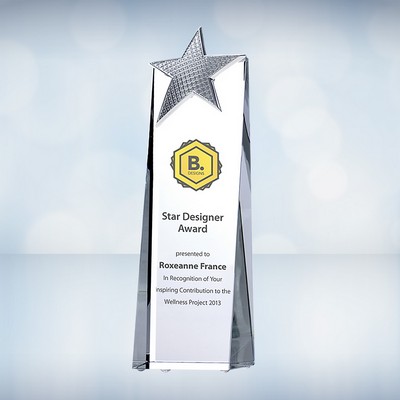10 1/4" Color Imprinted Metal Star Tower Optical Crystal Award