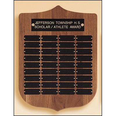 Walnut Shield Perpetual Plaque, 12 x 16", 36 Plates