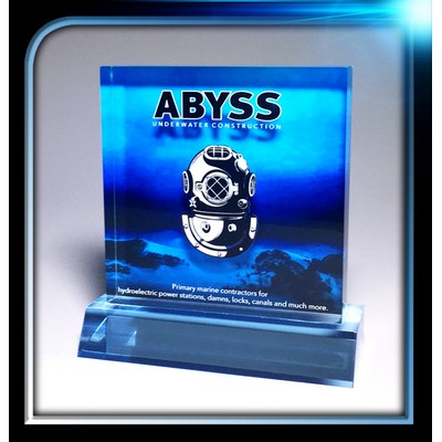 Executive Series Blue Square Award w/Base (4"x4"x3/4")