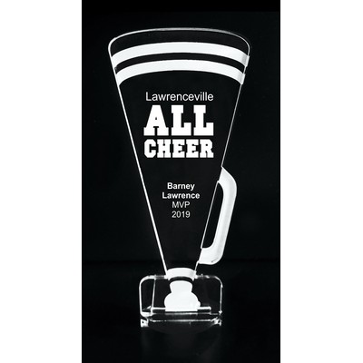 VALUE LINE! Acrylic Engraved Award - 8" Tall - Cheerleading Megaphone
