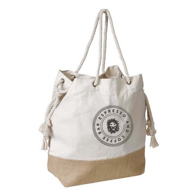 Two-Tone Cotton and Jute Tote Bag with Rope Handles – Eco-Friendly & Reusable Totes in Natural Color