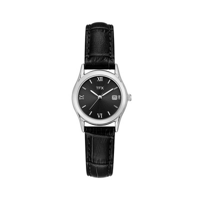 TFX Distributed by Bulova® Ladies Black Leather Strap Watch w/Black Dial
