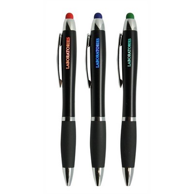 Curvy Plastic Stylus Pen w/Light Up Engraving