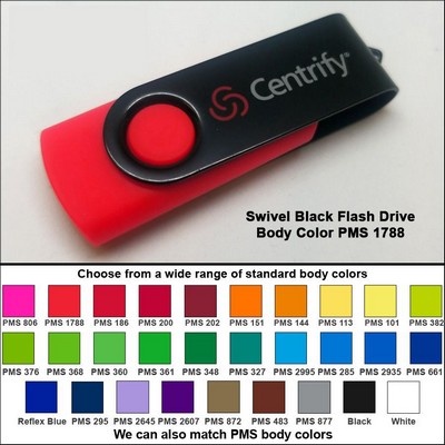 Swivel Black Flash Drive - 2 GB Memory - Body PMS 1788