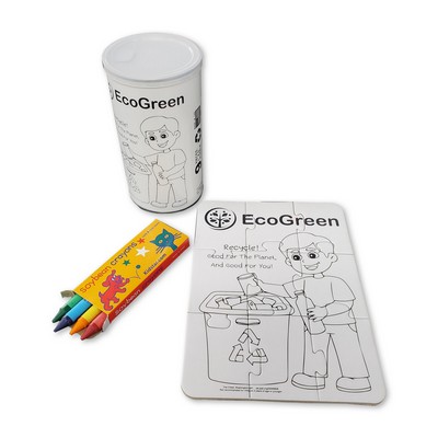 9 Piece Small Coloring Puzzle w/Crayons in 12 Oz. Can (5"x7")