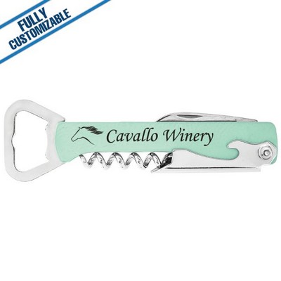 Teal Leatherette - Corkscrew Bottle Opener