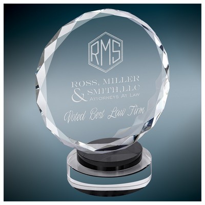 7" Round Facet Crystal on Black & Clear Round Base