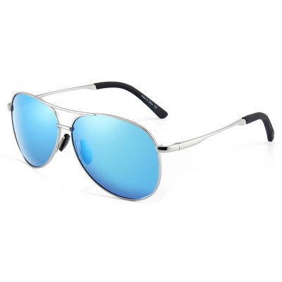 Sunglasses - Blue Mirror Lenses - Silver Frames