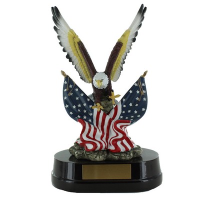 11" Hand Painted Eagle Trophy w/2 American Flags