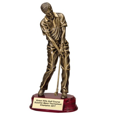 11" Antique Gold Male Golfer Trophy