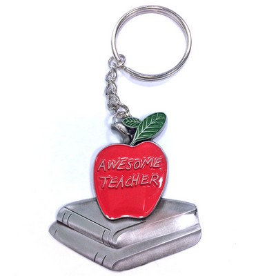 Awesome Teacher Red Apple Pewter Keychain