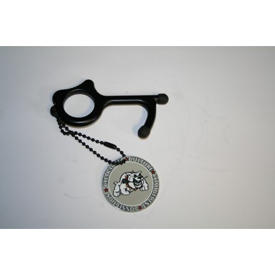 MySafeKey No Touch Door Opener keychain tool w/ personalized aluminum tag & 4" beaded ball chain