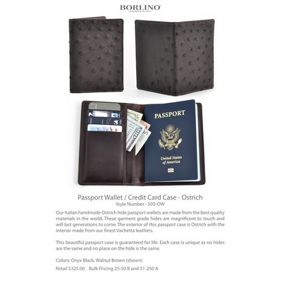 Ostrich Leather Passport Cover and Wallet - Walnut - Borlino
