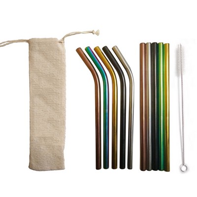 Stainless Steel Straws w/Canvas Bag - 2pcs set (8.5'' X 5/16'')