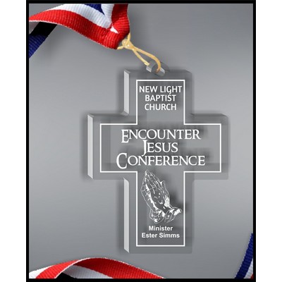 Cross 2 Neck Medal in Clear Acrylic