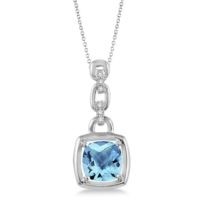 Jilco Inc. Square Blue Topaz & Diamond Necklace