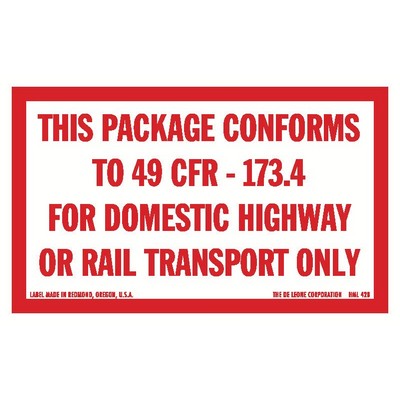 49 CFR Domestic Highway / Rail Transport Only, Handling Paper Labels - 2.5" x 4"