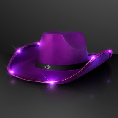 Shiny LED Purple Cowboy Hat with Black Band - PRINTED