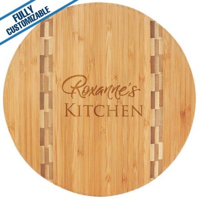 Round Bamboo Cutting Board w/Butcher Block Inlay (9.75")
