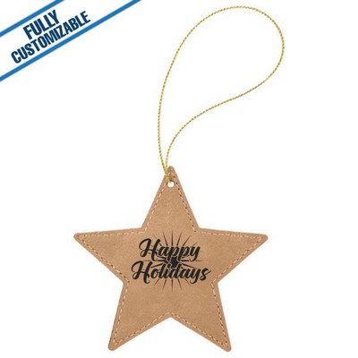 Light Tan Leatherette - Ornament With Silver String - Star