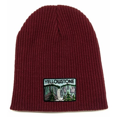 Ribbed Cuffless Beanie with Embroidered Patch