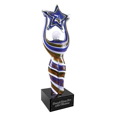 Figure With Star Art Glass on a Black Base, 12"H
