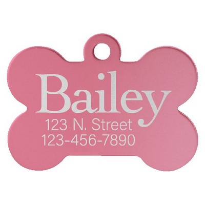 Anodized Aluminum Pink Bone Pet Tags, Engraved, 1 1/4" x 3/4"