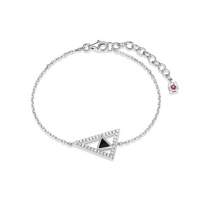ELLE "Spatial" Sterling Silver Black Agate and Pave Cubic Zirconia Triangle Bracelet - Silver