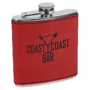 6 Oz. Red Laserable Leatherette Stainless Steel Flask
