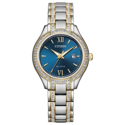 Citizen® Ladies' Silhouette Crystal Eco-Drive Stainless Steel Bracelet Watch w/Blue Dial