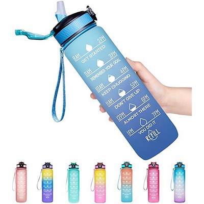 32 Oz. Motivational Water Bottle w/Time Marker and Straw