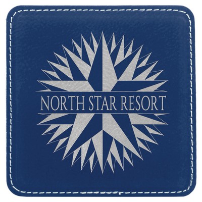 4" x 4" Square Blue/Silver Leatherette Coaster