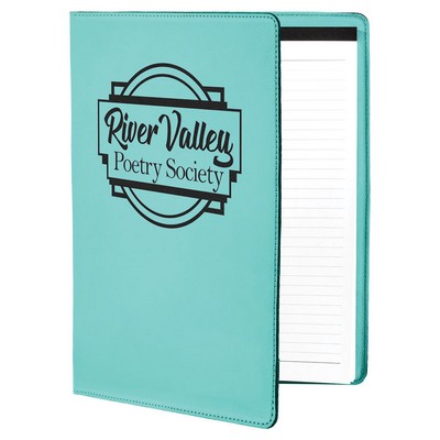 9 1/2" x 12" Teal Leatherette Portfolio with Notepad