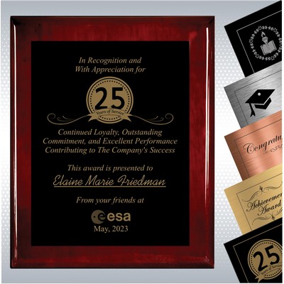 Rosewood Piano Finish Wood Plaque Personalized Years of Service (10.5" X 13")